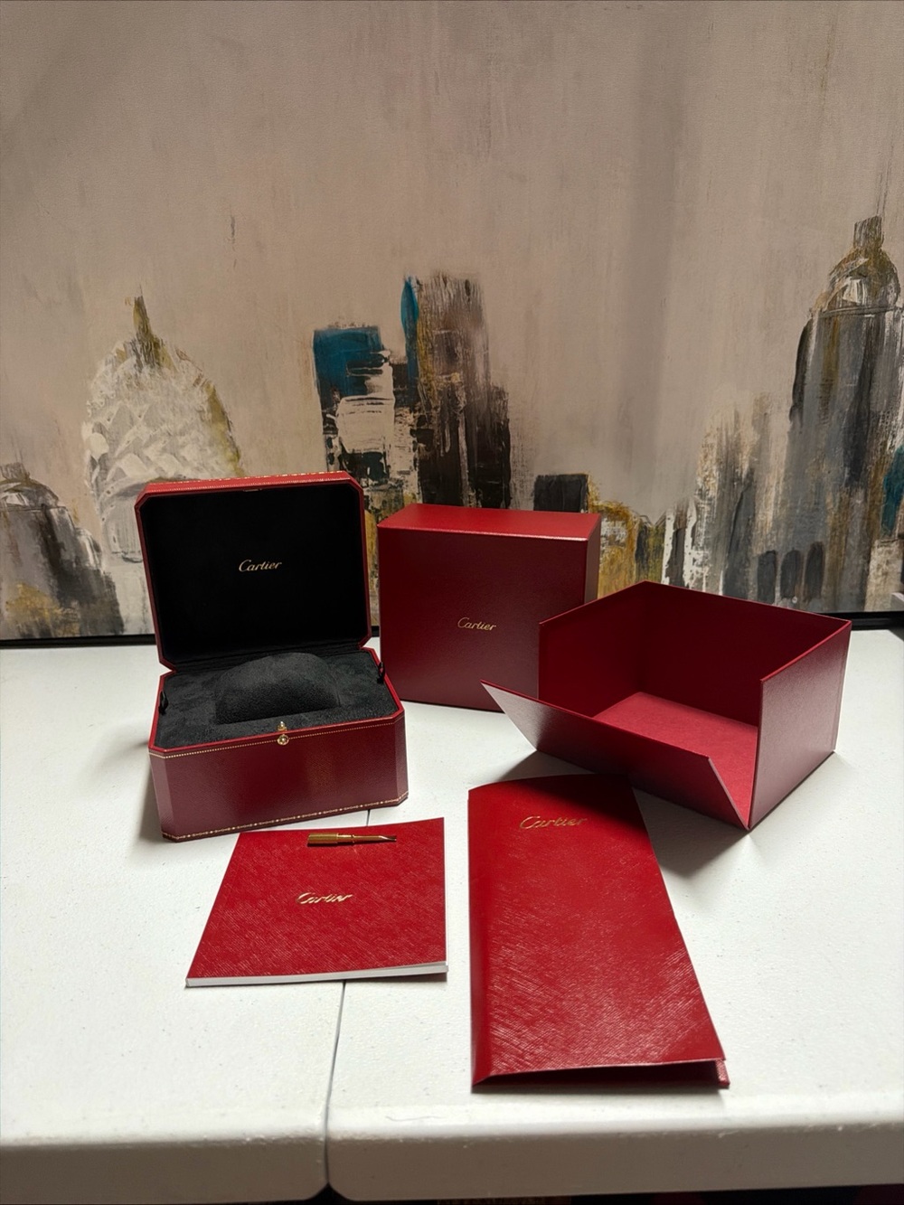 Cartier Red and Black Jewelry Box Set with Gold Accent